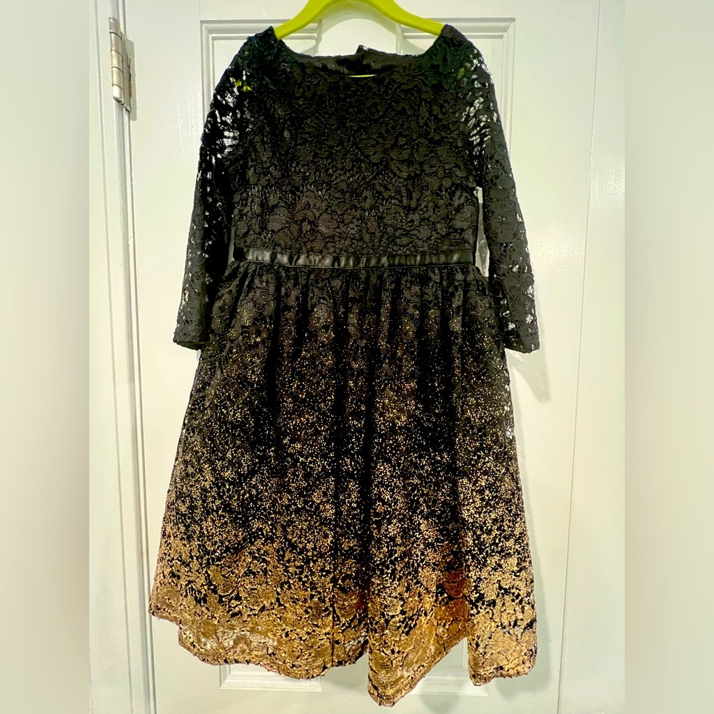 Gorgeous black lace girls dress with gold